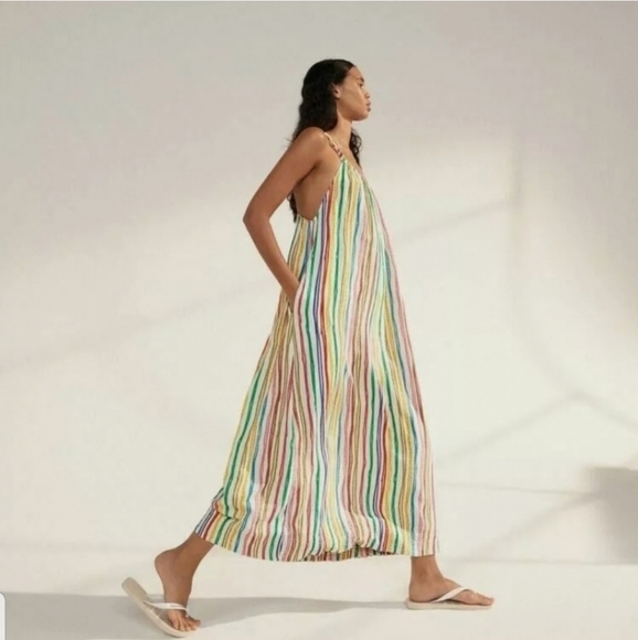 Zara Dresses & Skirts - NWT Zara Long Maxi Colorful Multicolor Stripped Dress size Medium Linen blend